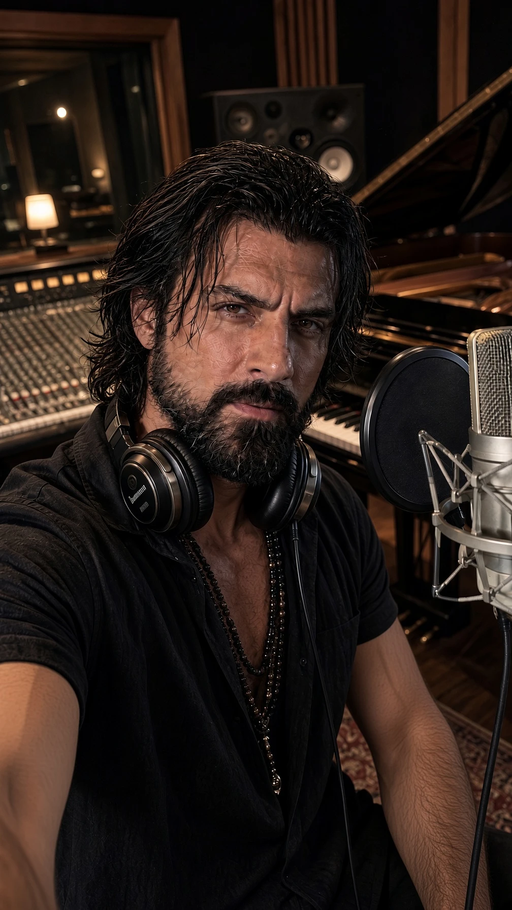 Francesco Paolo Morelli in studio di registrazione: fotografia di riferimento originale